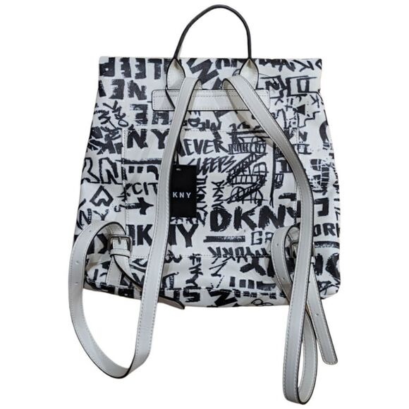 DKNY Graffiti x Punk x Streetwear Tilly Medium Foldover Backpack White/Black NWT - Picture 3 of 9